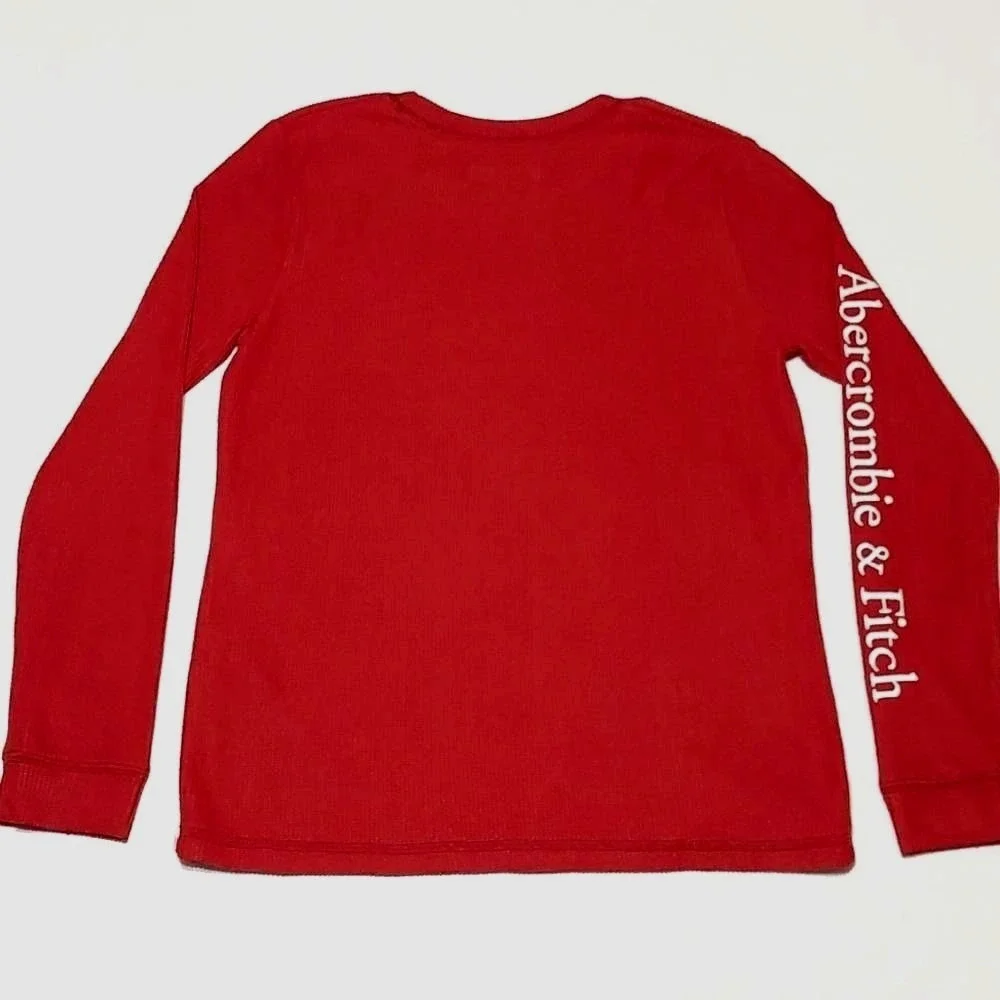 Abercrombie Kids Red Waffle Knit Long Sleeve Thermal Shirt‎ Logo Graphic 13/14
